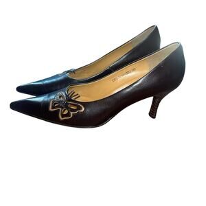 Vintage Brown Leather Butterfly Pumps Size 6.5